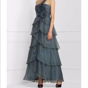 BCBG Blue Smoke Pleated Organza gown